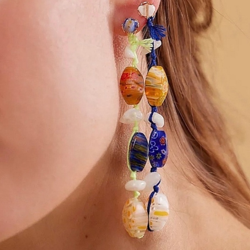 Free People Ariana Ost Voyage Dangle Earrings Yellow Glass